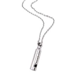 Stainless Steel Emergency Whistle Necklace with Keychain Pendant