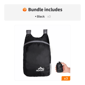 Portable Foldable Backpack for Travel, Hiking & Everyday Use (Color: Black*3)