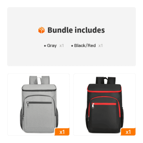 Waterproof Insulated Cooler Backpack for Camping & Outdoor Travel (Color: Gray+Black/Red)