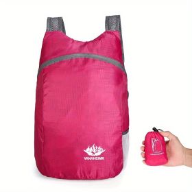 Portable Foldable Backpack for Travel, Hiking & Everyday Use (Color: Rose Red)