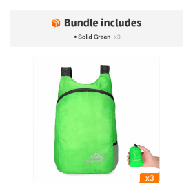 Portable Foldable Backpack for Travel, Hiking & Everyday Use (Color: Solid Green*3)