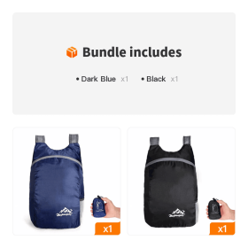 Portable Foldable Backpack for Travel, Hiking & Everyday Use (Color: Dark Blue+Black)