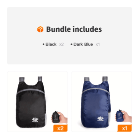 Portable Foldable Backpack for Travel, Hiking & Everyday Use (Color: Black*2+Dark Blue)