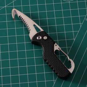Compact EDC Multitool Keychain Cutter with Serrated Folding Blade (Color: Black +white)