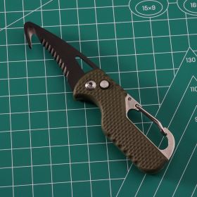Compact EDC Multitool Keychain Cutter with Serrated Folding Blade (Color: Army Green+black)