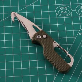 Compact EDC Multitool Keychain Cutter with Serrated Folding Blade (Color: Army Green +white)