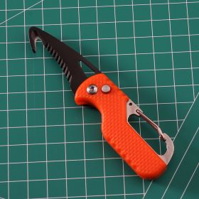 Compact EDC Multitool Keychain Cutter with Serrated Folding Blade (Color: Orange+Black)