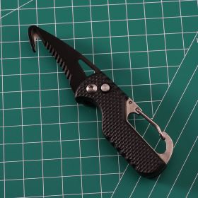 Compact EDC Multitool Keychain Cutter with Serrated Folding Blade (Color: Black black)