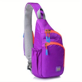 Waterproof Nylon Fanny Pack with Side Pocket & Adjustable Sling Strap (Color: Purple)