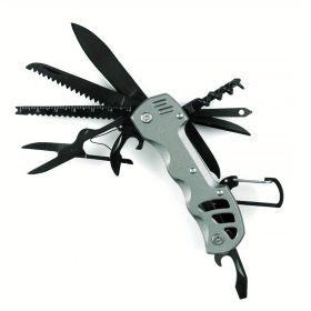 1pc 16-in-1 Multifunctional Pocket Knife Set with Keychain Holder, Scissors, Bottle Opener, Saw, and Camping Combination Tool (Color: Grey)