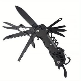 1pc 16-in-1 Multifunctional Pocket Knife Set with Keychain Holder, Scissors, Bottle Opener, Saw, and Camping Combination Tool (Color: Black)
