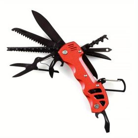 1pc 16-in-1 Multifunctional Pocket Knife Set with Keychain Holder, Scissors, Bottle Opener, Saw, and Camping Combination Tool (Color: Red)