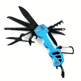 1pc 16-in-1 Multifunctional Pocket Knife Set with Keychain Holder, Scissors, Bottle Opener, Saw, and Camping Combination Tool (Color: Blue)
