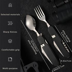 6-in-1 Stainless Steel Camping Cutlery Tool for Preparedness (Color: Black)