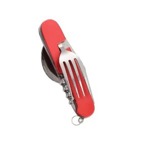 6-in-1 Stainless Steel Camping Cutlery Tool for Preparedness (Color: Red)