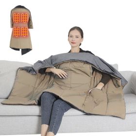 USB Heated Wearable Blanket with 3 Heating Zones & Arm Holes (Color: Camel, Size: 135x110x1cm/53.15x43.31x0.39in)