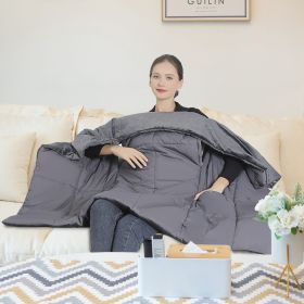 USB Heated Wearable Blanket with 3 Heating Zones & Arm Holes (Color: Grey, Size: 135x110x1cm/53.15x43.31x0.39in)